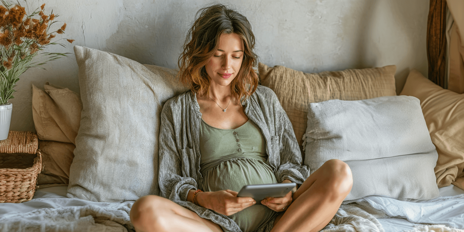 Hamile kadın içerik rehberini okuyor